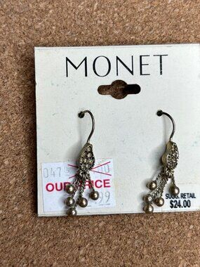J-429 Monet Gold-Tone Drop Earrings With Pearl & Rhinestone Accents On Original